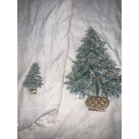 Vtg R.A. Briggs Yellow Set Of 2Hand Towel Made In USA Gold Green Christmas Tree - Picture 1 of 7